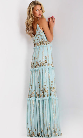 Jovani 44060 - Floral Sequin Tiered A-Line Evening Gown