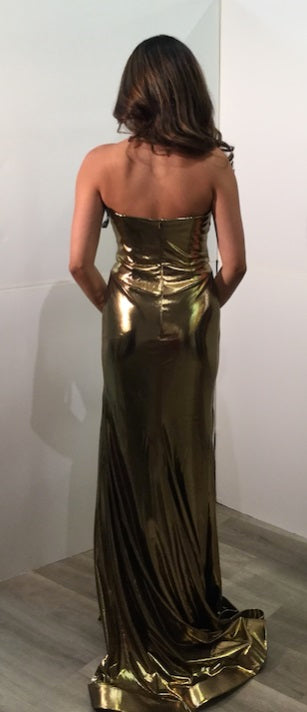 Metallic Strapless Evening Gown with Sweetheart Neckline & High Slit Formal Dress by Jovani 44146