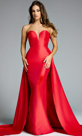 Jovani 44180 - Elegant Strapless Satin Gown with Overskirt