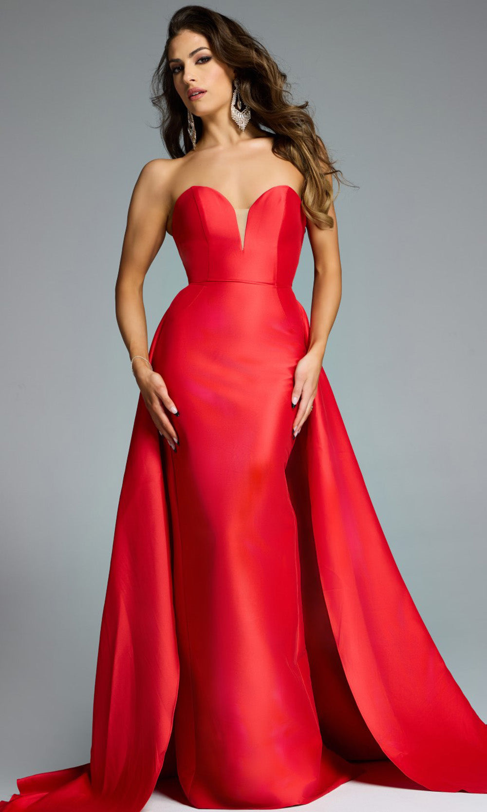 Jovani 44180 - Elegant Strapless Satin Gown with Overskirt