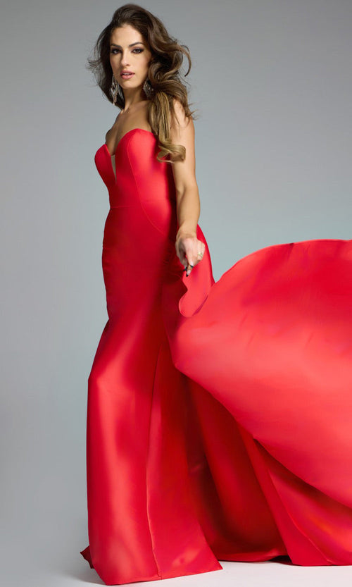 Jovani 44180 - Elegant Strapless Satin Gown with Overskirt