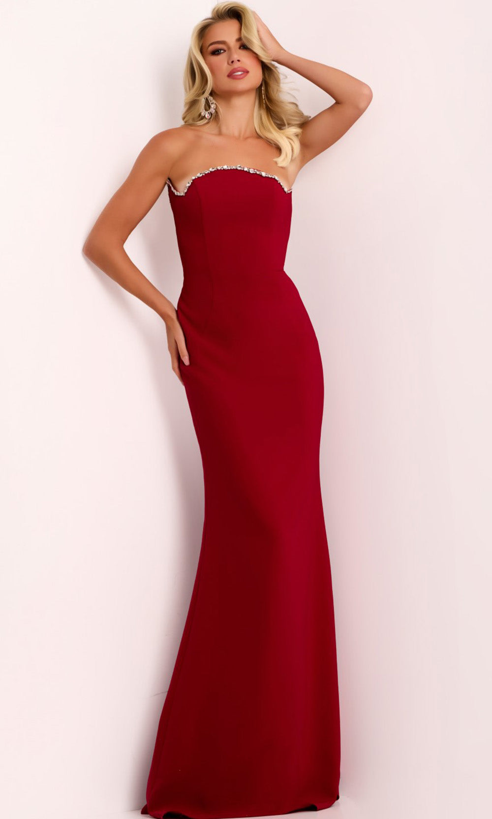Jovani 44184 - Elegant Strapless Beaded Evening Gown with Cape