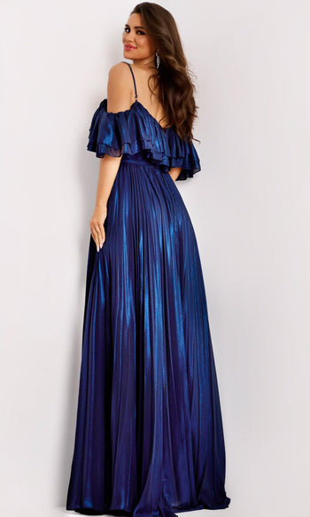 Jovani 44413 - Off Shoulder Pleated Gown with Ruffles