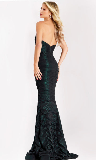Jovani 44414 - Ruched Metallic Mesh Strapless Evening Gown