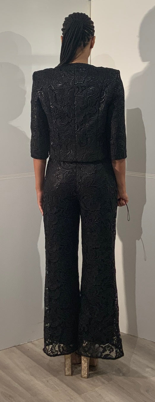 Lace Evening Jumpsuit with Button Front & Wide Leg Pants Formal Outfit by Jovani 44471