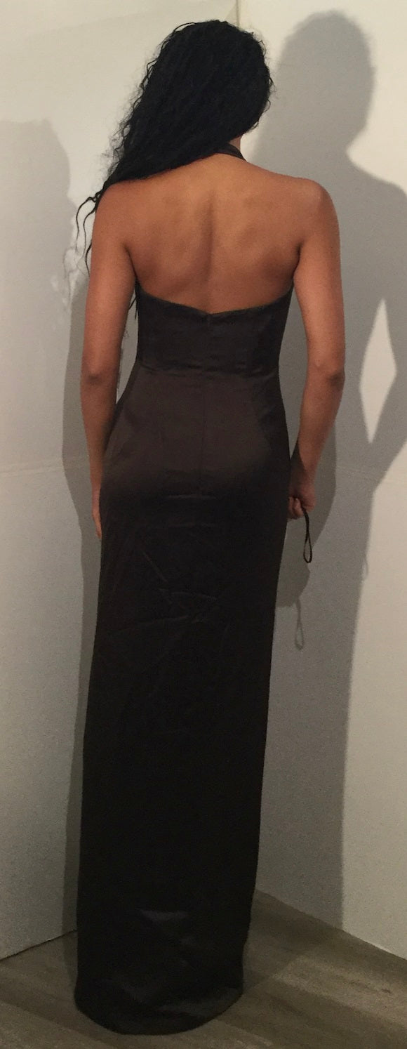 Elegant Satin Halter Neck Evening Gown with Open Back Formal Dress by Jovani 44472