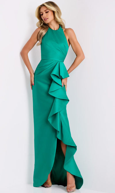 Jovani 44473 - Cascading Ruffle Halter Evening Gown