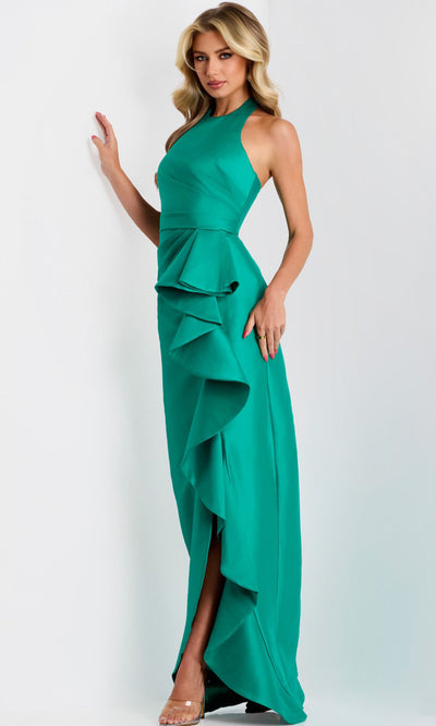 Jovani 44473 - Cascading Ruffle Halter Evening Gown