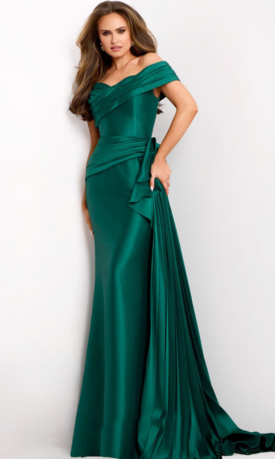 Jovani 44524 - Off Shoulder Satin Gown with Draped Detail