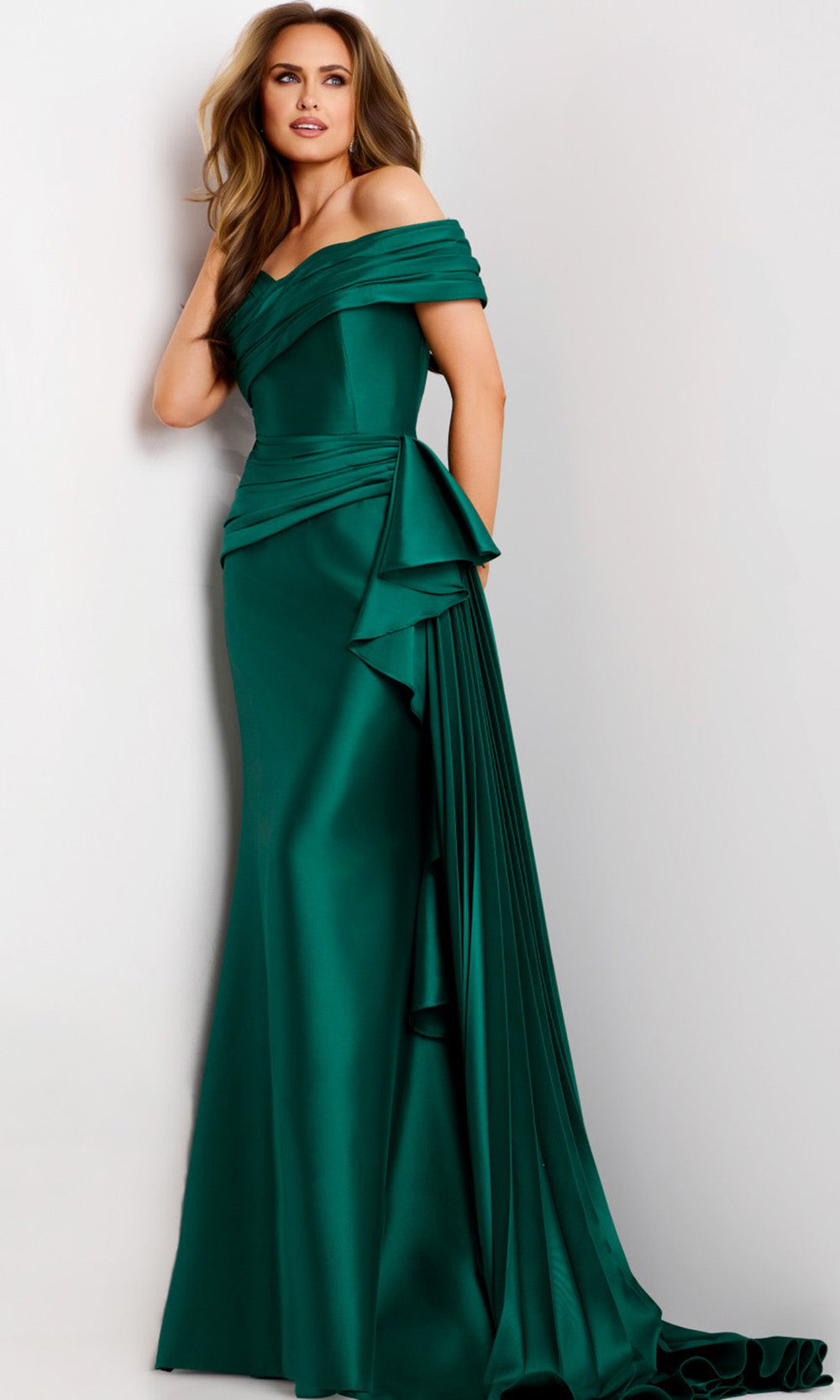 Jovani 44524 - Off Shoulder Satin Gown with Draped Detail