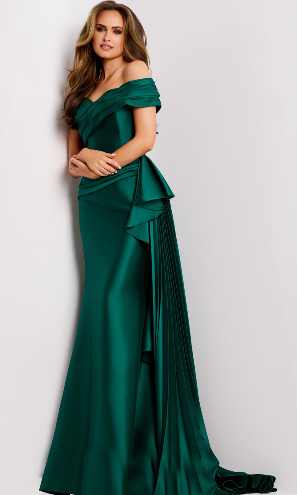 Jovani 44524 - Off Shoulder Satin Gown with Draped Detail