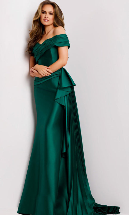 Jovani 44524 - Off Shoulder Satin Gown with Draped Detail