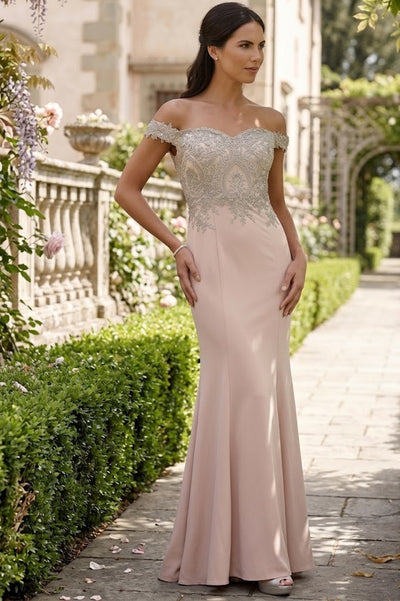 Clearance Mauve Size L Off Shoulder Fitted Long Mermaid Dress By Eva USA 5193