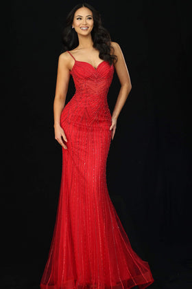 Beaded Mermaid Evening Gown with Spaghetti Straps Formal Prom Dress by Jovani 44565