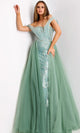 Draped Off-Shoulder Gown with Tulle Overskirt by Jovani