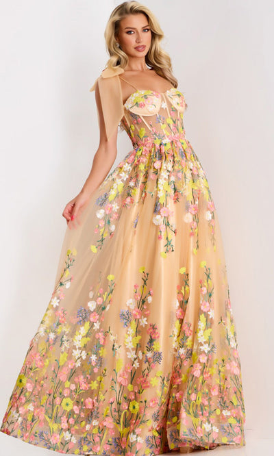 Floral Embroidered Sweetheart Corset Gown by Jovani