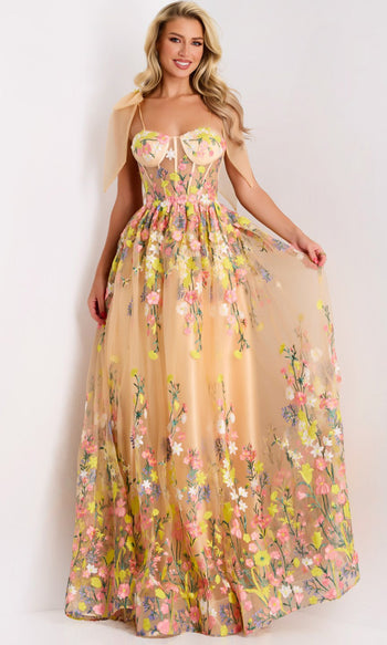 Jovani 44596 - Floral Embroidered Sweetheart Corset Gown