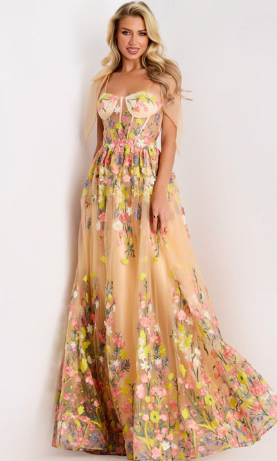 Floral Embroidered Sweetheart Corset Gown by Jovani
