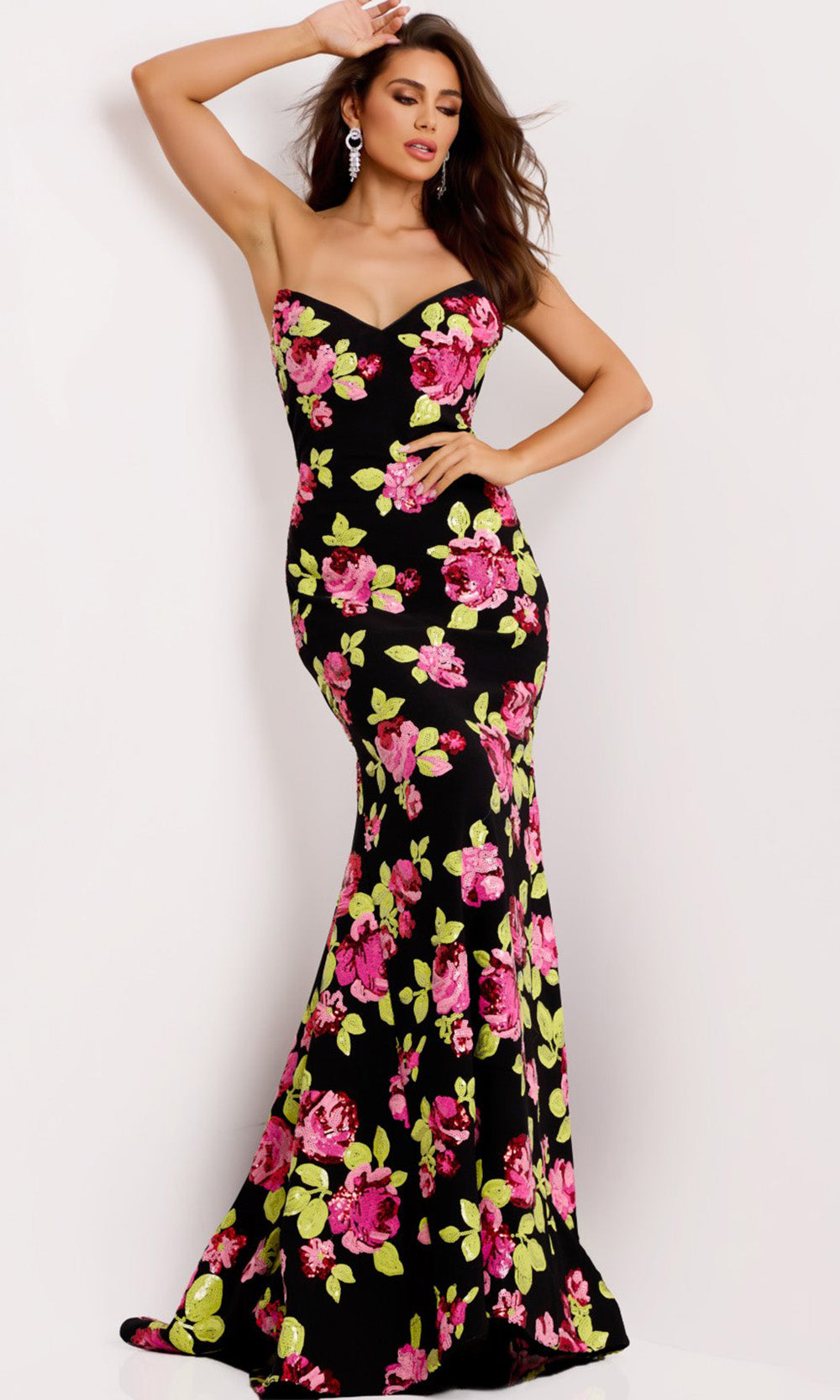 Jovani Floral Sequin Evening Gown