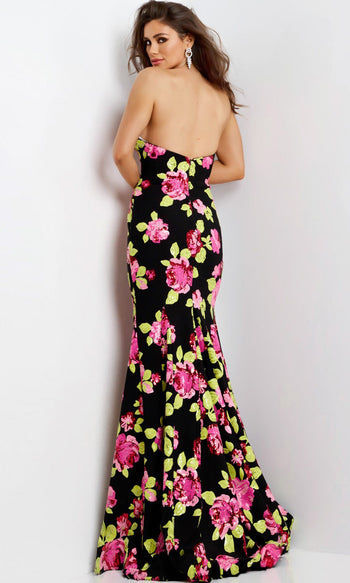 Jovani 44617 - Floral Sequin Sweetheart Evening Gown
