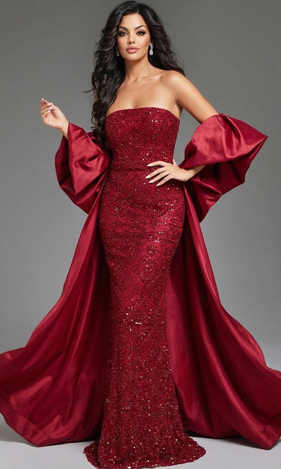 Jovani 42137 - Beaded Sheath Gown with Detachable Cape