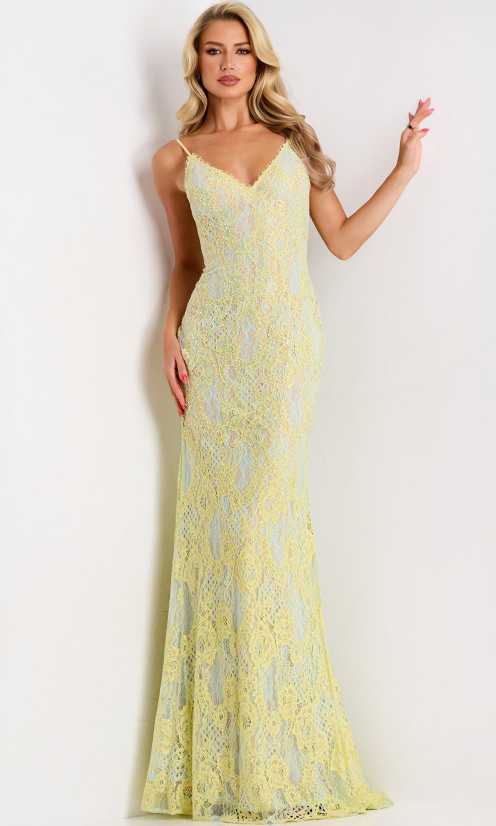 Jovani 44668 - Elegant Floral Lace Sheath Dress