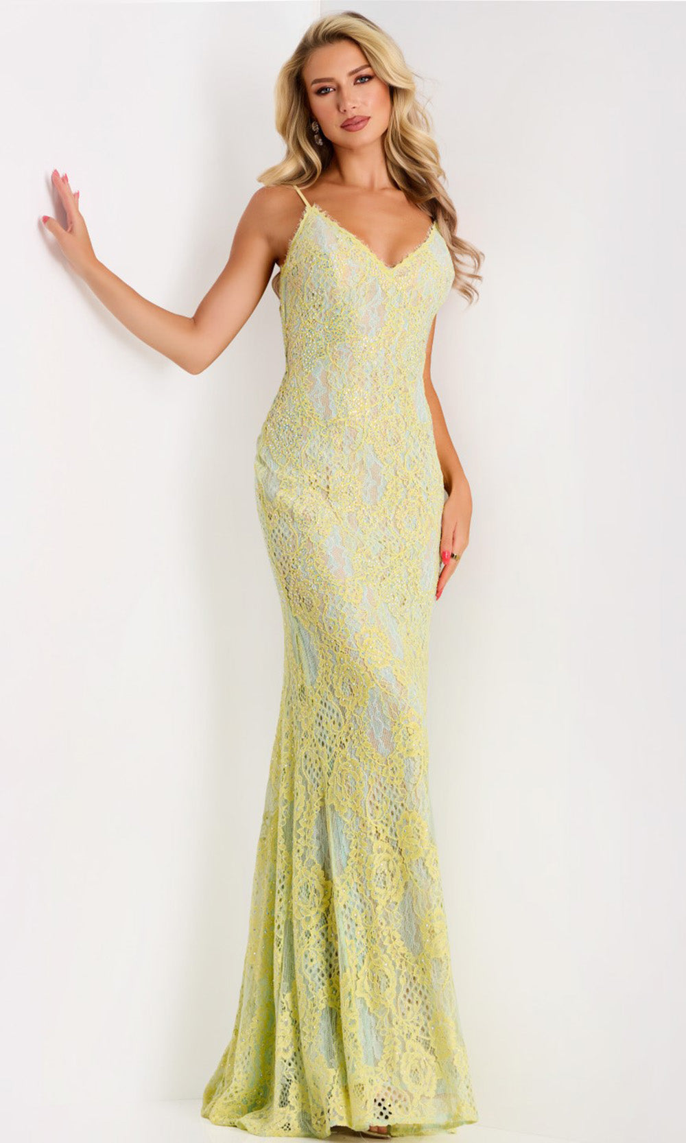 Jovani 44668 - Elegant Floral Lace Sheath Dress
