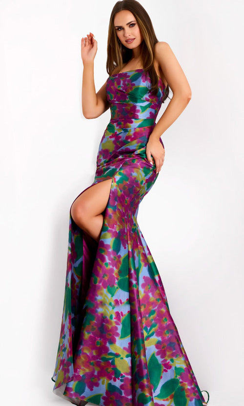 Strapless Watercolor Floral Gown by Jovani