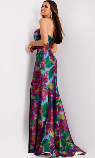 Strapless Watercolor Floral Gown by Jovani