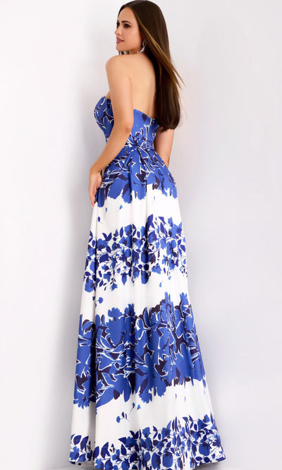Floral Print Strapless A-Line Gown by Jovani