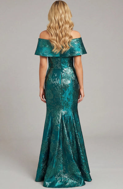 Off Shoulder Metallic Jacquard Evening Gown Floor-Length Formal Dress by Jovani 44757