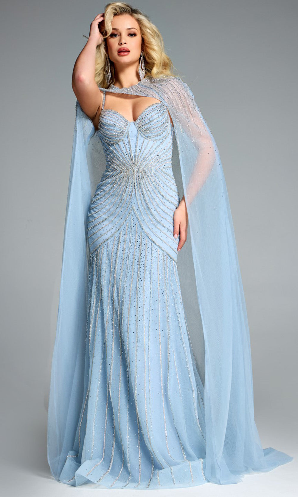 Jovani 44840 - Elegant Beaded Evening Gown with Cape
