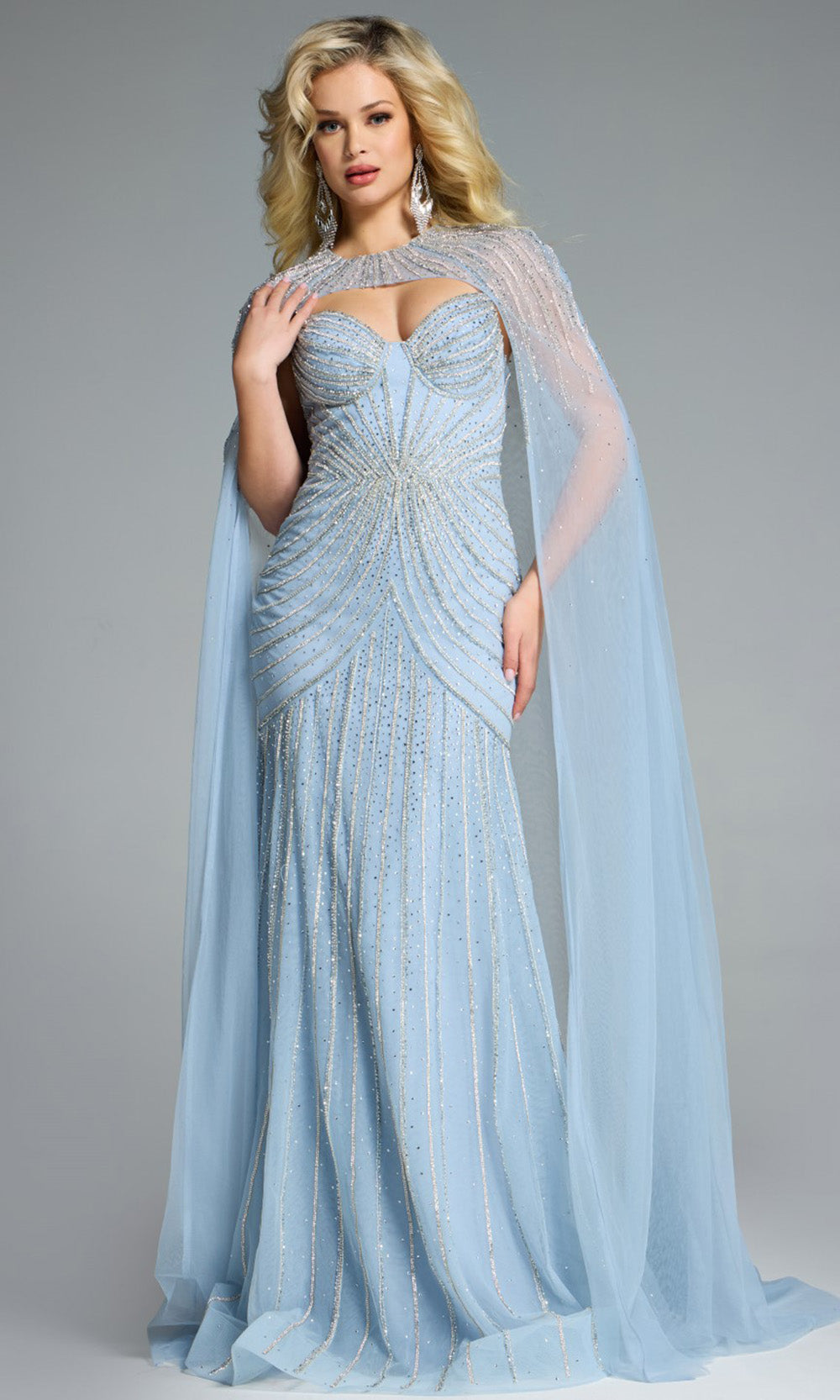 Jovani 44840 - Elegant Beaded Evening Gown with Cape