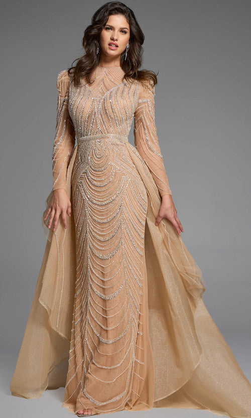 Stunning Champagne Beaded Gown with Overskirt