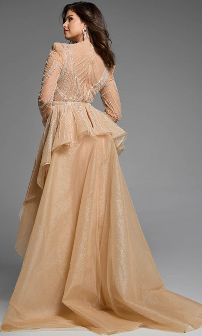 Jovani 44841 Stunning Long Sleeve Mother of Bride Beaded Gown with Overskirt