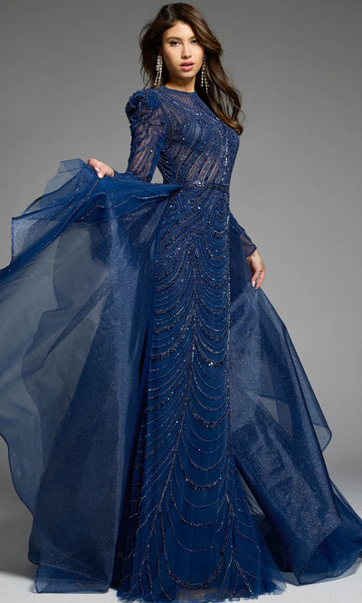 Jovani 44841 Stunning Long Sleeve Mother of Bride Beaded Gown with Overskirt