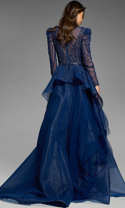 Jovani 44841 Stunning Long Sleeve Mother of Bride Beaded Gown with Overskirt