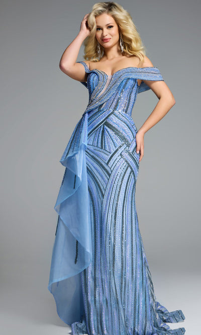 Jovani 44843 - Beaded Off Shoulder Gown with Side Overskirt