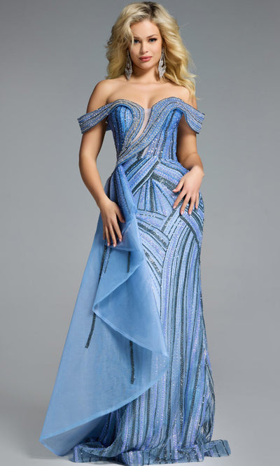 Jovani 44843 - Beaded Off Shoulder Gown with Side Overskirt