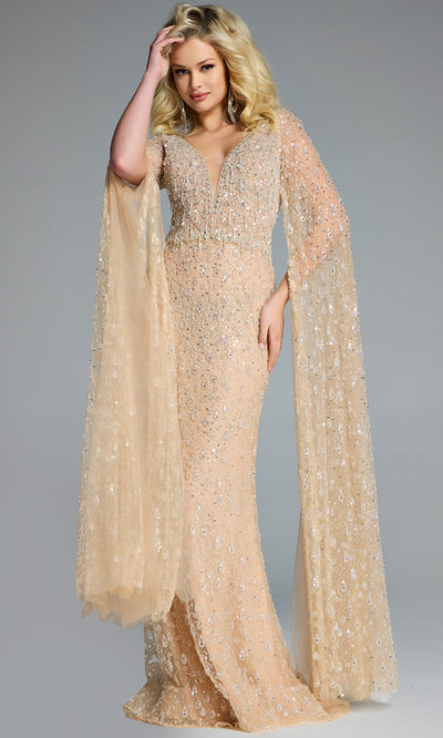 Embellished Long Cape Sleeve Gown by Jovani