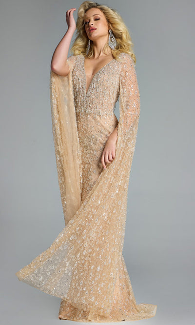 Embellished Long Cape Sleeve Gown by Jovani