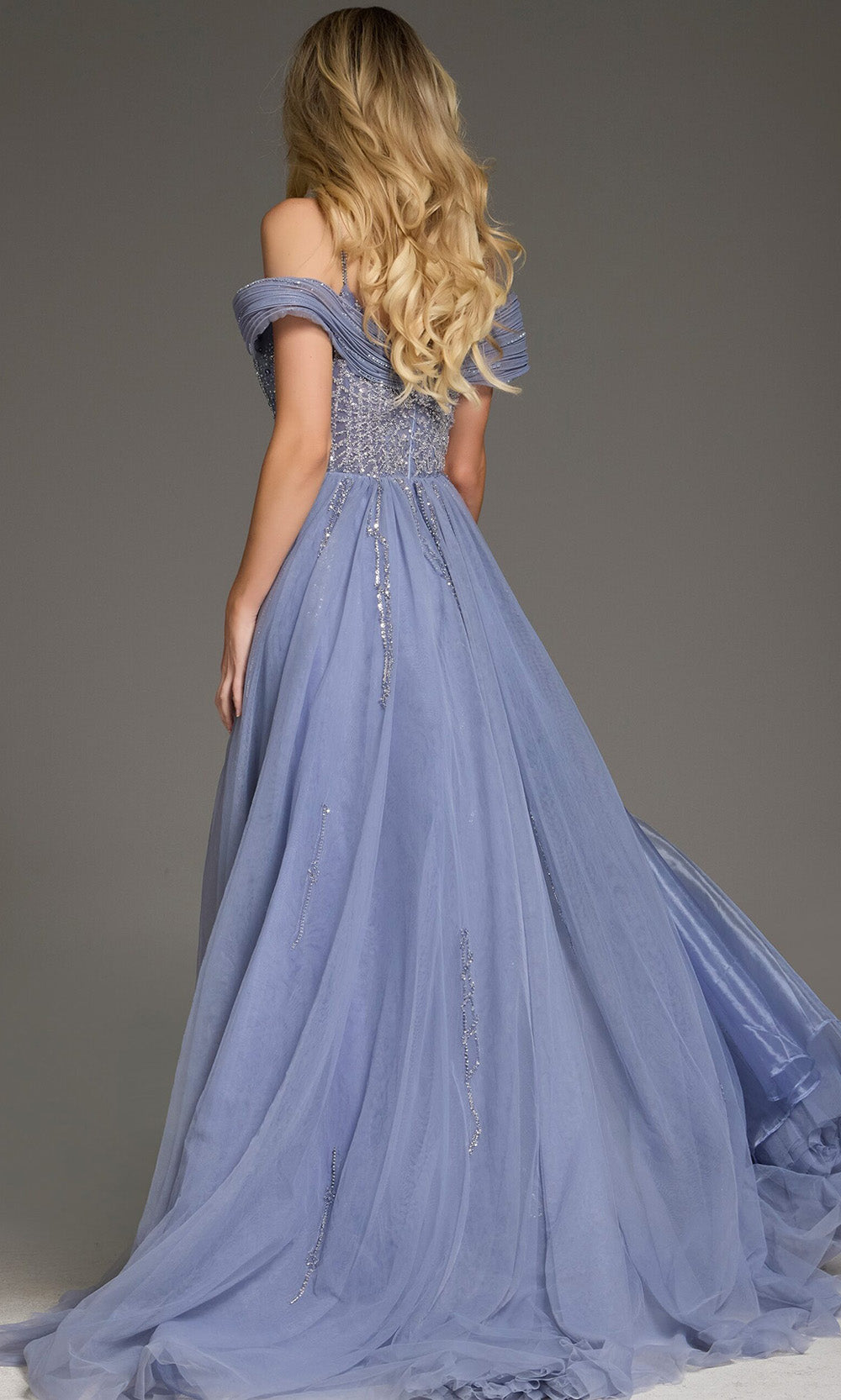 Jovani 44845 - Cold Shoulder Beaded Tulle Evening Gown