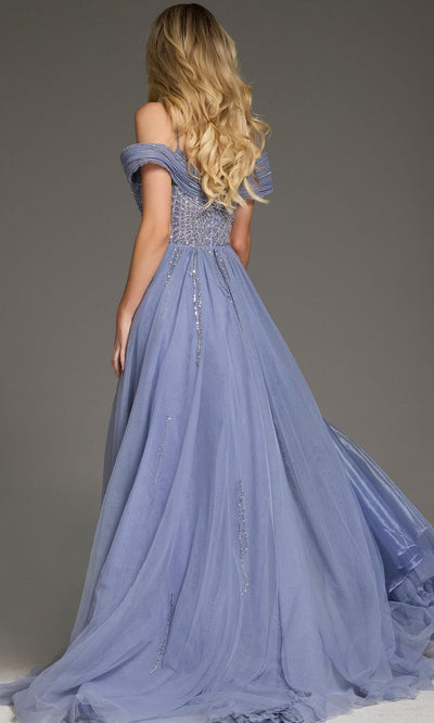 Jovani 44845 - Cold Shoulder Beaded Tulle Evening Gown