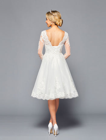 DeKlaire Bridal 451 Illusion Neckline Knee Length Wedding Dress