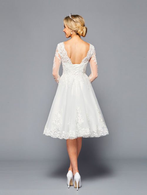 DeKlaire Bridal 451 Illusion Neckline Knee Length Wedding Dress