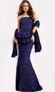 Jovani 45104 - Elegant Ruched Strapless Gown with Peplum