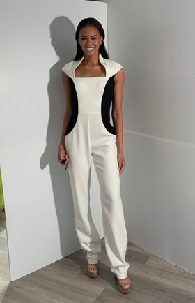 Cap Sleeve Colorblock Jumpsuit Elegant Square Neck Formal Jumpsuit for Evening Events by Jovani 45172