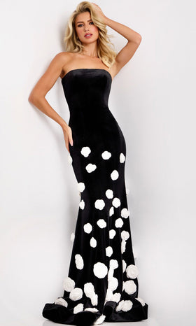Jovani 45238 - Strapless Velvet Gown with Floral Appliques