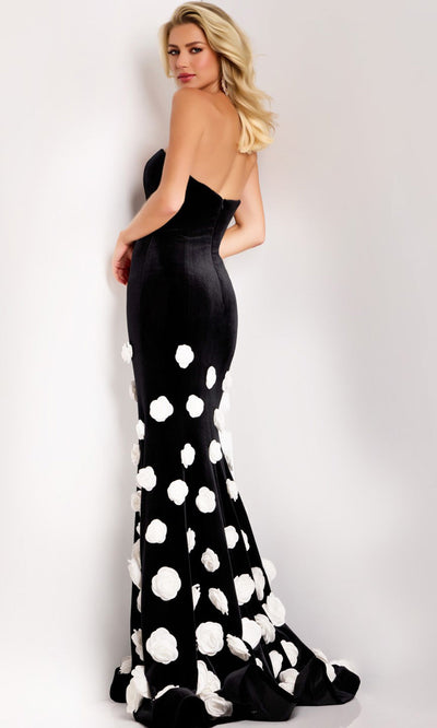 Jovani 45238 - Strapless Velvet Gown with Floral Appliques