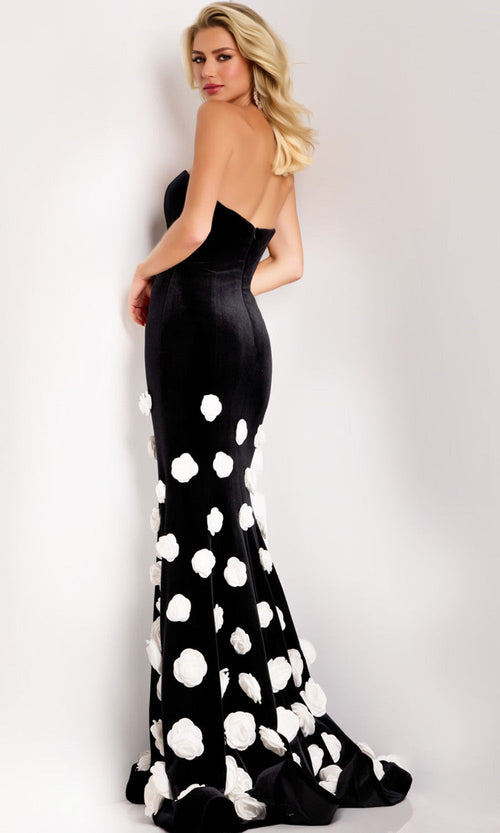 Jovani 45238 - Strapless Velvet Gown with Floral Appliques